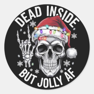 Dood van binnen maar vrolijke kerstcadeau-skelet ronde sticker