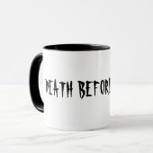 DOOD VÓÓR DECAF, HOE design Mok (Voorkant links)