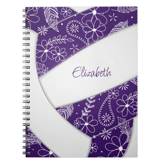 doodé fleuri blanc violet journal de volley-ball (Devant)