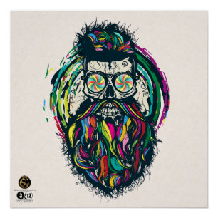 Doodhoofd hipster skulls barbu en moustachu, cr. perfect poster