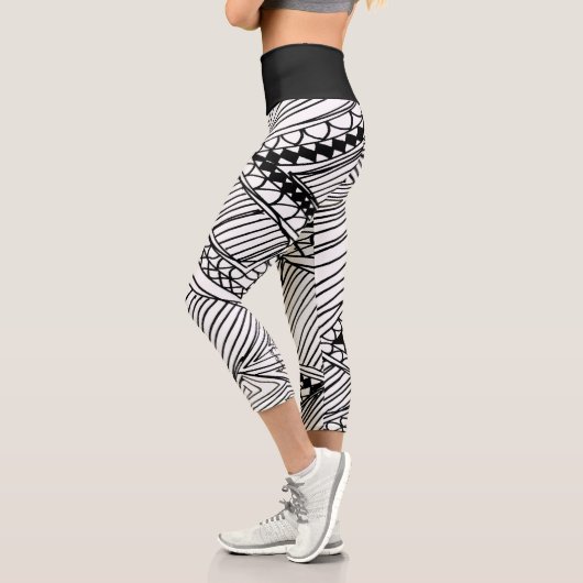 Doodle 1A Black White 1 Capri Leggings (Gauche)