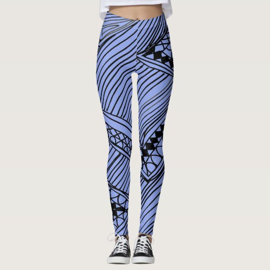 Doodle 1A Blue Light Gray Leggings (Voorkant)