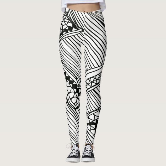 Doodle 1A Zwarte Witte Leggings (Voorkant)