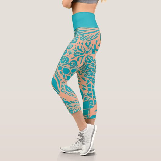Doodle 1E Aqua Peach 1 Leggings Capri (Gauche)
