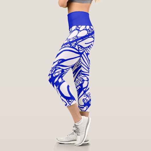 Doodle 1E Bleu Blanc 1 Leggings Capri (Gauche)
