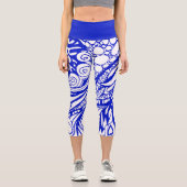 Doodle 1E Blue White 1 Capri Leggings (Recto)