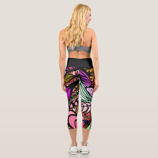 Doodle 1E Pink 1 Capri Leggings (Verso)