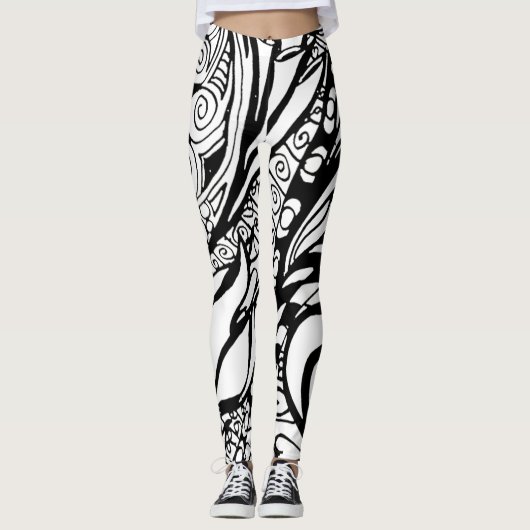 Doodle 9B Black White Leggings (Voorkant)