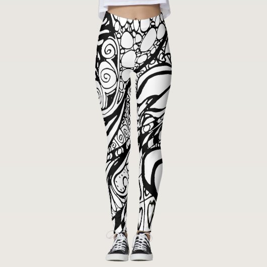 Doodle 9B Black White Leggings (Voorkant)