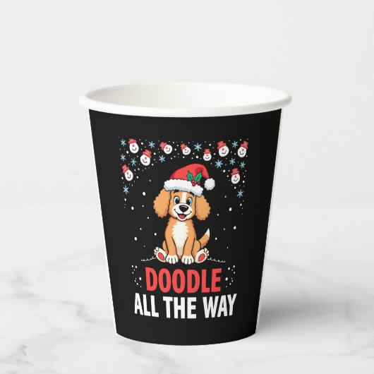 Doodle All The Way Funny Goldendoodle Santa Hat Ch Papieren Bekers (Voorkant)