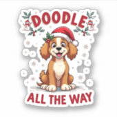 Doodle All The Way Funny Goldendoodle Santa Hat Ch Sticker (Voorkant)
