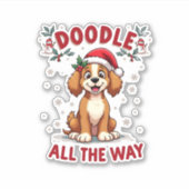 Doodle All The Way Funny Goldendoodle Santa Hat Ch Sticker (Voorkant)