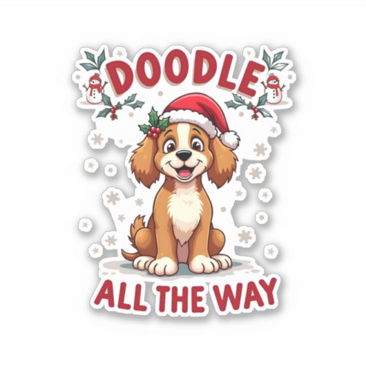Doodle All The Way Funny Goldendoodle Santa Hat Ch Sticker (Voorkant)