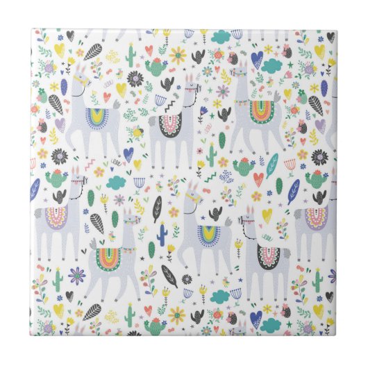 Doodle Alpaca Pattern Tegeltje (Voorkant)