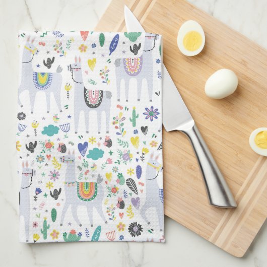 Doodle Alpaca Pattern Theedoek (Quarter Fold)