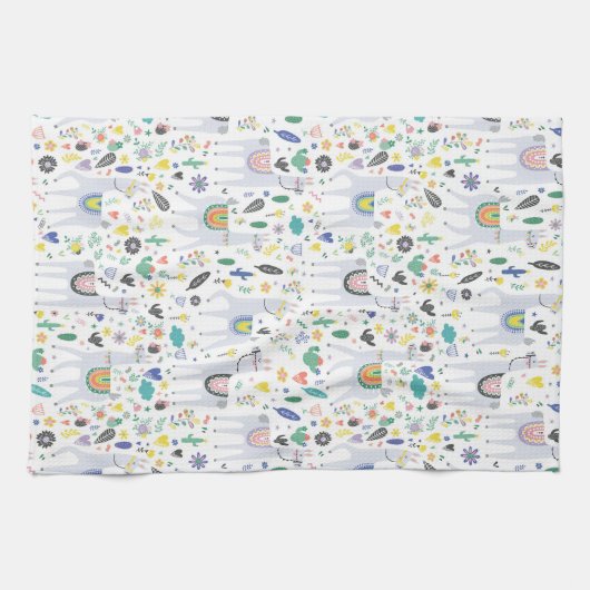 Doodle Alpaca Pattern Theedoek (Horizontaal)