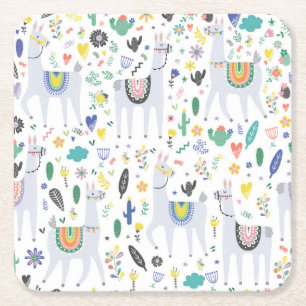 Doodle Alpaca Pattern Vierkante Kartonnen Onderzetter