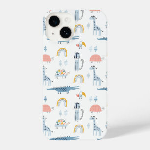 Doodle Animal Fun Patroon iPhone 14 Hoesje