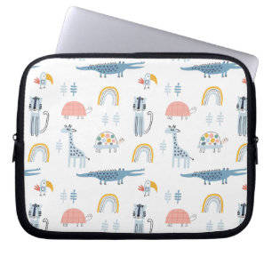 Doodle Animal Fun Patroon Laptop Sleeve