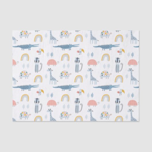 Doodle Animal Fun Patroon Tissuepapier (Voorkant)