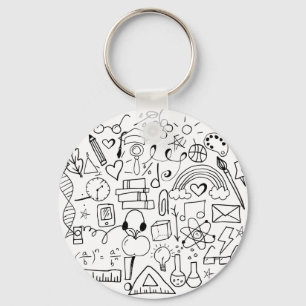 Doodle Art Black en White-rugzak Charm Sleutelhanger