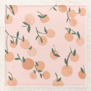 Doodle Art: Sinaasappel Kersen Vintage Patroon Glazen Onderzetter
