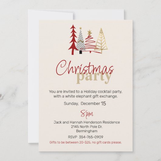 Doodle Art Trees Fête de Noël Invitation (Devant)