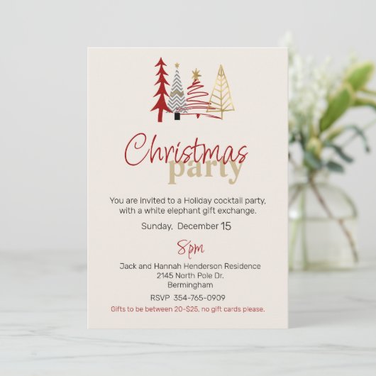 Doodle Art Trees Fête de Noël Invitation (Debout devant)