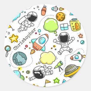Doodle Astronaut Planètes spatiales Nom Étiquette