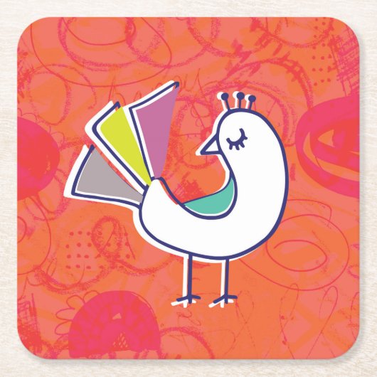Doodle Bird Vierkante Kartonnen Onderzetter (Voorkant)