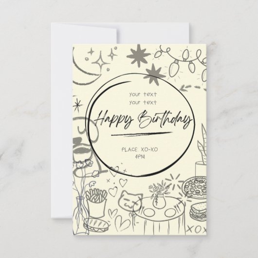Doodle Birthday Invitation - Cute & Cozy (Devant)