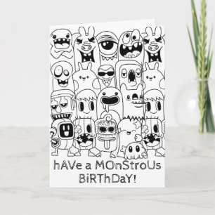 Doodle Birthday Kaart - Monsterratische verjaardag