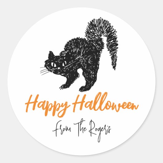 Doodle Black Cat Custom Halloween Stickers (Voorkant)