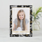 Doodle Black Gold White Pines kerstfoto Kaart (Staand voorkant)