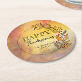 Doodle bladeren & bessen Thanksgiving krans Ronde Kartonnen Onderzetter (Gebogen)