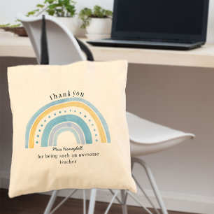 Doodle Blauwe Regenboog Schattige Leraar Bedankt Tote Bag