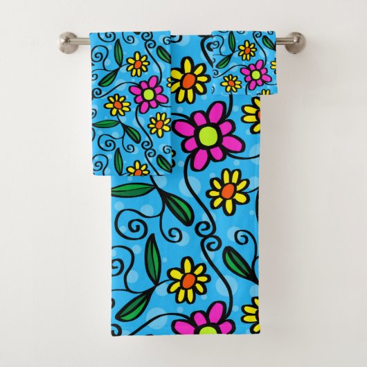 doodle bloemen badhanddoek set bad handdoek (Insitu)