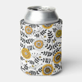 Doodle bloemen en bladeren in geel en zwart blikjeskoeler (Blikje Voorkant)