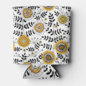 Doodle bloemen en bladeren in geel en zwart blikjeskoeler (Voorkant)