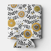 Doodle bloemen en bladeren in geel en zwart blikjeskoeler (Achterkant)