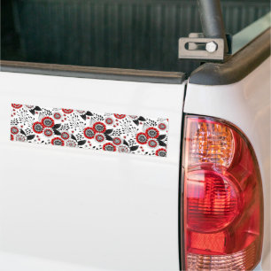 Doodle bloemen en bladeren in rood en zwart bumpersticker