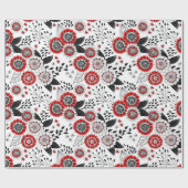 Doodle bloemen en bladeren in rood en zwart cadeaupapier (Vlak)