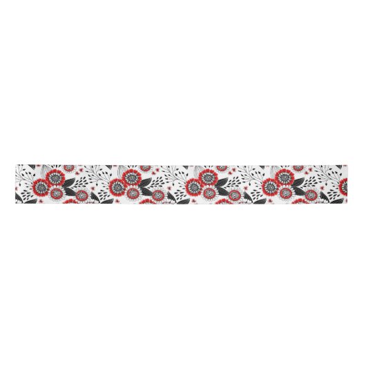Doodle bloemen en bladeren in rood en zwart lint (Voorkant)