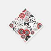 Doodle bloemen en bladeren in rood en zwart servet (Hoek)