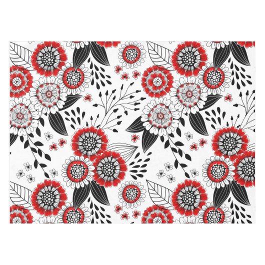 Doodle bloemen en bladeren in rood en zwart tafelkleed (Voorkant (Horizontaal))