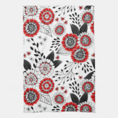 Doodle bloemen en bladeren in rood en zwart theedoek (Verticaal)
