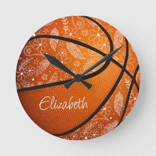 doodle bloemen veren paislies boho basketbal ronde klok