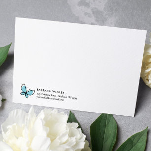 DOODLE BLUE BUTTERFLY WHIMSICAL MONOGRAM NOTITIEKAARTJE