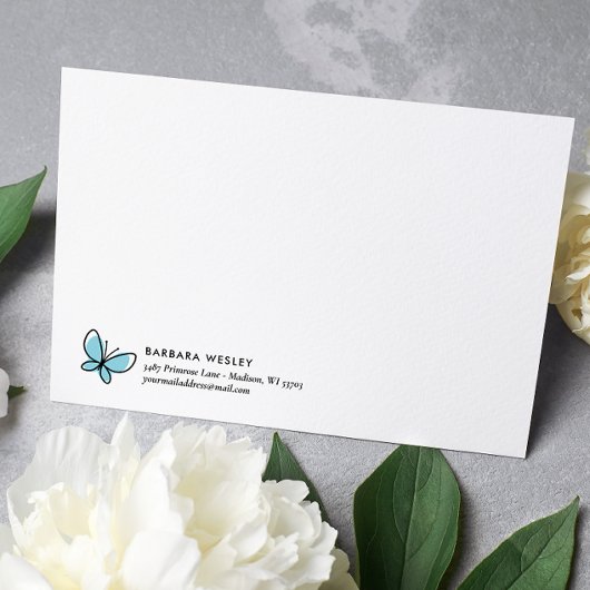 DOODLE BLUE BUTTERFLY WHIMSICAL MONOGRAM NOTITIEKAARTJE