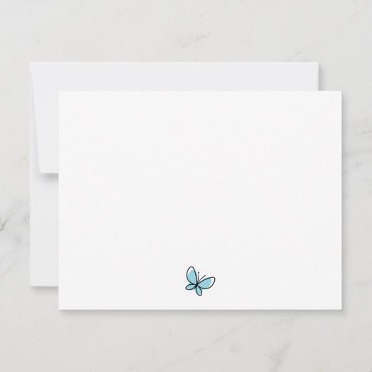 DOODLE BLUE BUTTERFLY WHIMSICAL MONOGRAM NOTITIEKAARTJE (Achterkant)